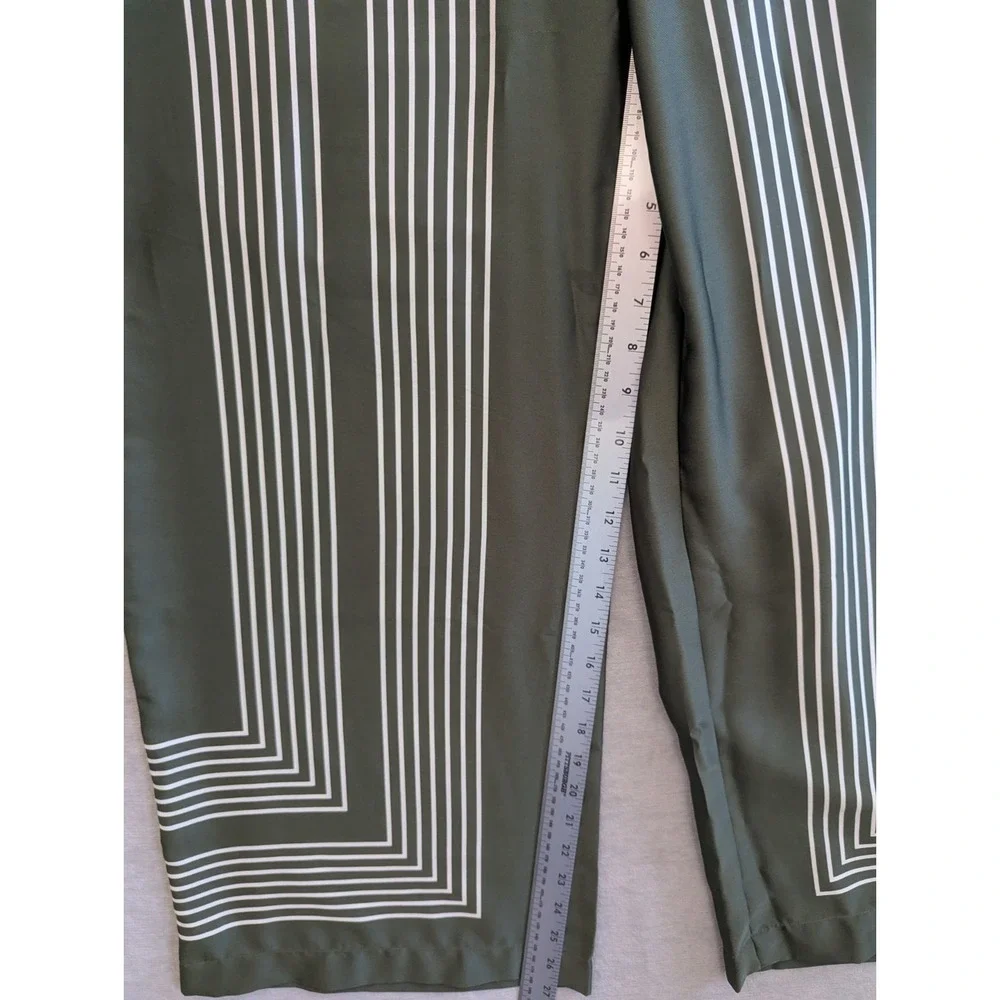 Wide Leg Pants Womens Petite Large Green Geometric Satin Pull On LOFT NWT - Picture 3 of 7
